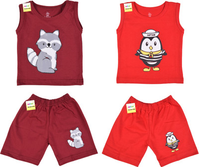 Kwitchy Baby Boys & Baby Girls Casual Vest Shorts(Maroom, Red)