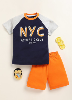 Yk Boys Casual T-shirt Shorts(Navy Blue & Orange)