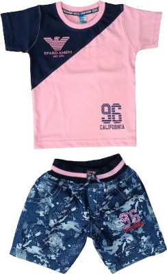 FASHION BOY Baby Boys & Baby Girls Party(Festive) T-shirt Shorts(Pink)