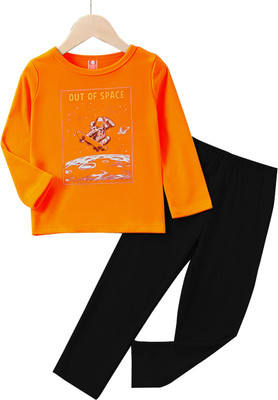 Detees Boys & Girls Casual T-shirt Pant(OR- SPACE)