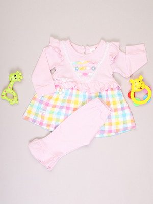 V-MART Baby Girls Casual Dress Legging(Pink & White)