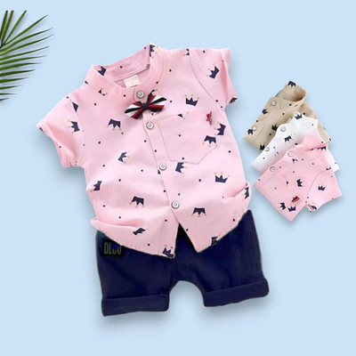 StyleDust Baby Boys & Baby Girls Casual Shirt Shorts(ROYALTAJ_PINK_BLUE)