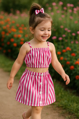 Varni Fashion Girls Party(Festive) Top Skirt(Pink)