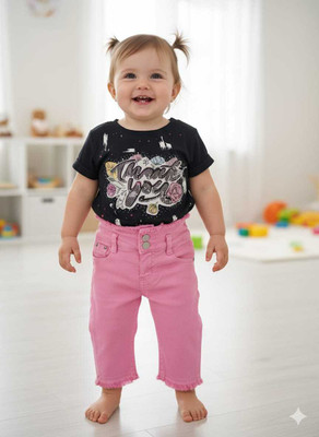 Silakaari Baby Boys & Baby Girls Casual T-shirt Jeans(Black-Pink)