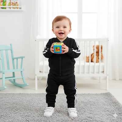 Alpha World Baby Boys & Baby Girls Casual Sweatshirt Sweatpant(Black)