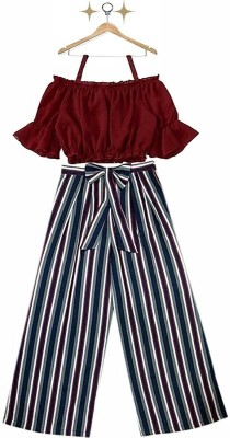 LEERUKA Girls Party(Festive) Top Trouser(Maroon)