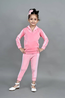Ameeha Girls Casual Track Suit Track Suit(Pink)