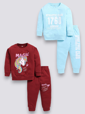 carrydreams Girls Casual T-shirt Trouser(SKYBLUE_MAROON)