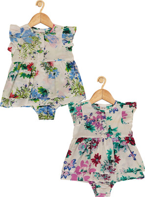 CREATIVE KID'S Dungaree For Baby Girls Casual Printed Pure Cotton(Green, Pack of 2)