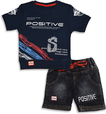 Worton Fashion Boys Casual T-shirt Shorts(Navy Blue)