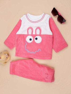 V-MART Baby Girls Casual T-shirt Pyjama(Fuchsia)