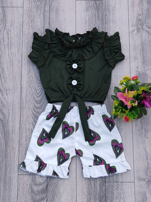 M F HUB Baby Girls Casual Top Shorts(GREEN)