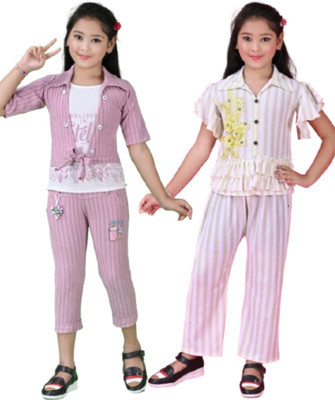 SMFASHION Girls Casual Top Pant(Purple, Yellow)
