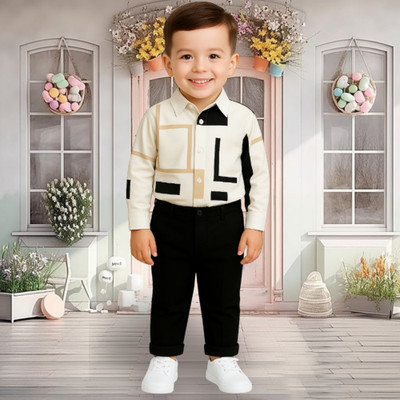 menvy Baby Boys Party(Festive) Shirt Pant(WHITE GEOMETRIC PATTERN)