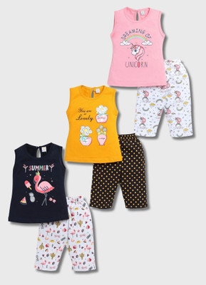 Mars Infiniti Baby Girls Casual Top Capri(Pink, Mustard, Navy)