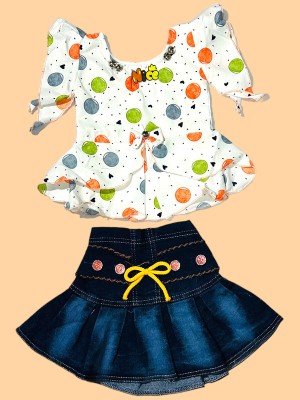 Elegant Closet Baby Girls Party(Festive) Top Skirt(Orange)