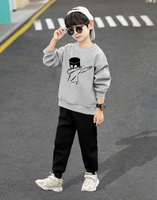 LGGARMENTS Boys Casual T-shirt Track Pants(Melange_1)