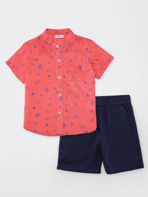 NautiNati Boys Casual Shirt Shorts(Orange/Navy)