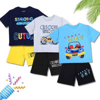 Worton Fashion Baby Boys Casual T-shirt Shorts(Blue, Grey & Navy Blue)