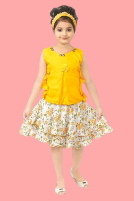HouseOfCommon Baby Girls Party(Festive) Top Skirt(Yellow,white)