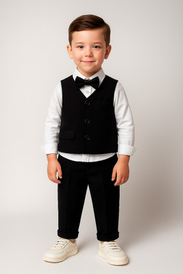 Zobzee Boys & Girls Party(Festive) Vest Vest, Shirt, Pant, Bow Tie(Black)