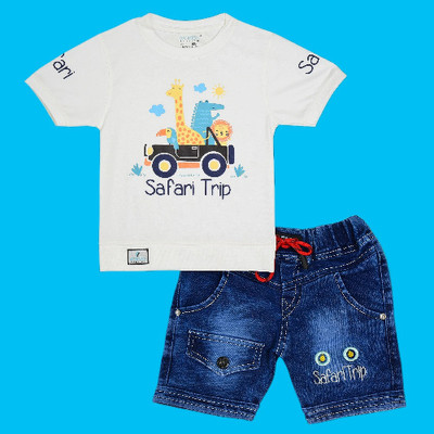 HouseOfCommon Boys Casual T-shirt Shorts(White)