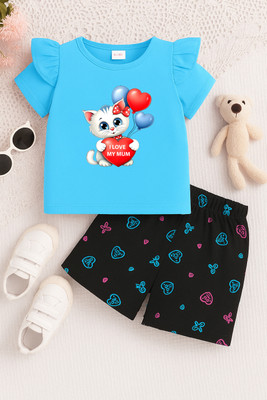 BubbleTwyst Girls Casual T-shirt Shorts(Skyblue)