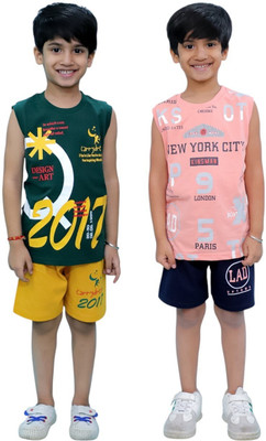 Chandrika Boys Casual T-shirt Shorts(ROSE_BOTTLEGREEN)
