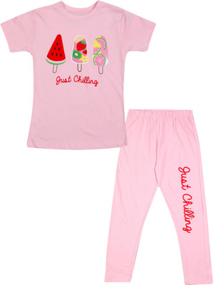 NammaBaby Girls Casual T-shirt Pyjama(Pink)