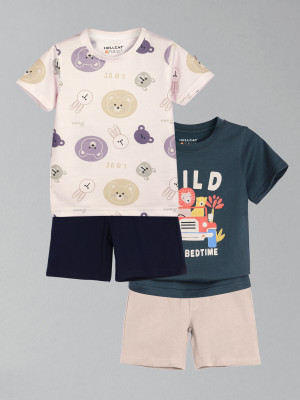 Hellcat Baby Boys Casual T-shirt Shorts(Beige/Blue)