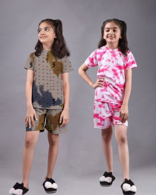 FEBVIBE Girls Casual T-shirt Shorts(Multicolor 66)