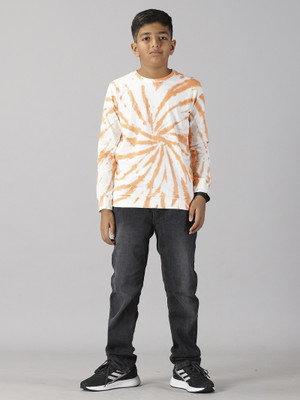 KiddoPanti Boys Casual T-shirt Jeans(Orange & Black)