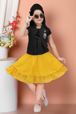 Bhimshankar Fashion Shop Baby Girls Party(Festive) Top Skirt(YELLOW,BLACK)