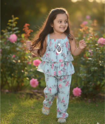 swamini wear Baby Girls Party(Festive) Top Pant(Light Blue)