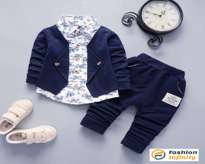 Litte Ones Baby Boys & Baby Girls Party(Festive) Jacket Pant(blue)