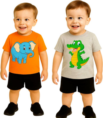 SEGRO Baby Boys & Baby Girls Casual T-shirt Shorts(ORANGE, GREY)