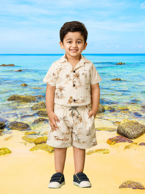 FASHION GRAB Boys Casual Shirt Shorts(Brown)