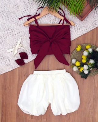 jl fashion Baby Girls Party(Festive) Top Shorts(Maroon)