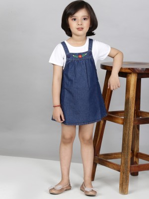 SHOPPERTREE Girls Party(Festive) Dungaree T-shirt(Blue)