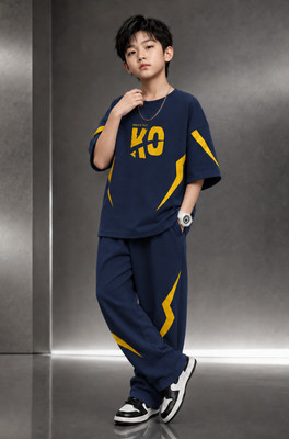 BEING WANTED Boys Casual T-shirt Track Pants(Navy Blue, Pack of 2)