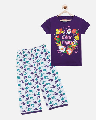 CLAEL Girls Casual Pyjama Sleepsuit(PUR_2SPA)