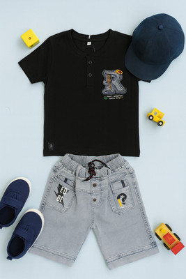 karnika Baby Boys Casual T-shirt Shorts(Black)