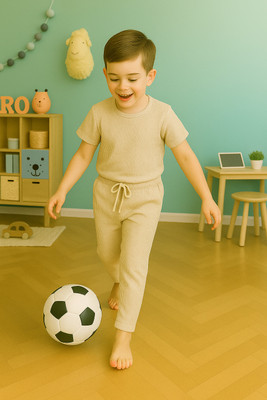 LILASTEX Boys & Girls Casual T-shirt Pant(Cream)