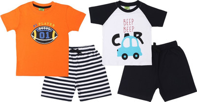 Nayaba Wears Baby Boys Casual T-shirt Shorts(Orange - WhiteD)