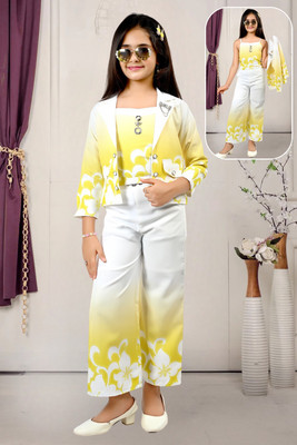Aarinest Girls Party(Festive) Coat Pant(white)