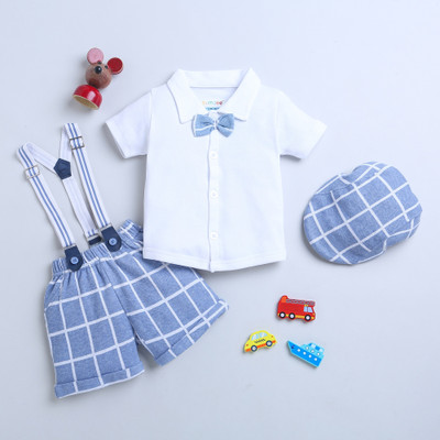 BUMZEE Boys Party(Festive) Shirt Shorts, Suspenders, Cap(Sky Blue & White)