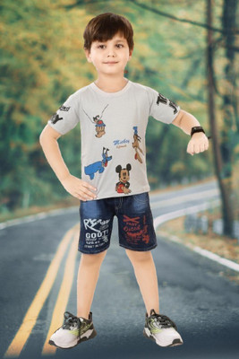 ALANTA Boys Casual Shirt Shorts(GREY MICKEY)