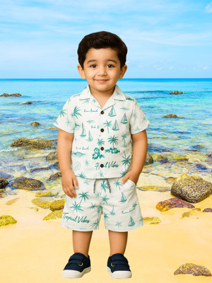 FASHION GRAB Boys Casual Shirt Shorts(Green1)