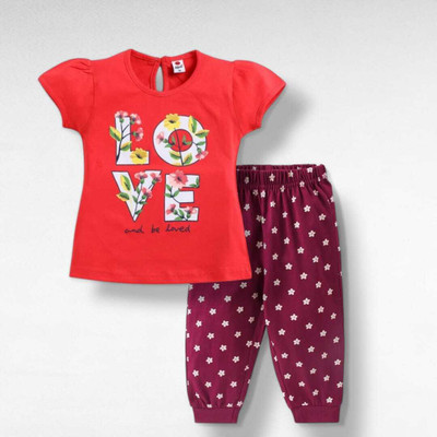 FASTCRY Baby Girls Casual Top Pant(Red 1)