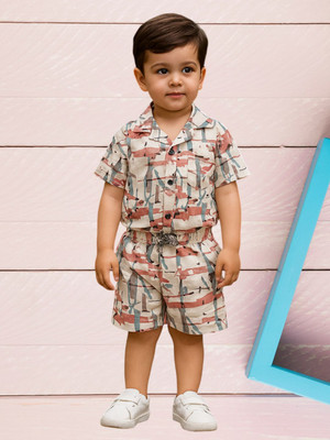 FASHION GRAB Boys Casual Shirt Shorts(Pink)
